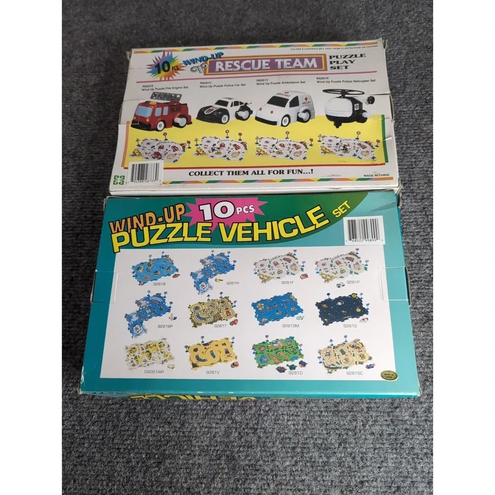 2 - Vintage Wind Up Puzzle Vehicle Sets Rescue Team & Train NEW 1990's‎ Ages 4+